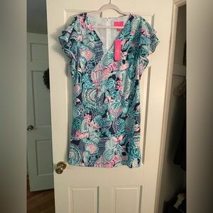Lilly Pulitzer ruffle sleeve lined shift dress size 14 NWT